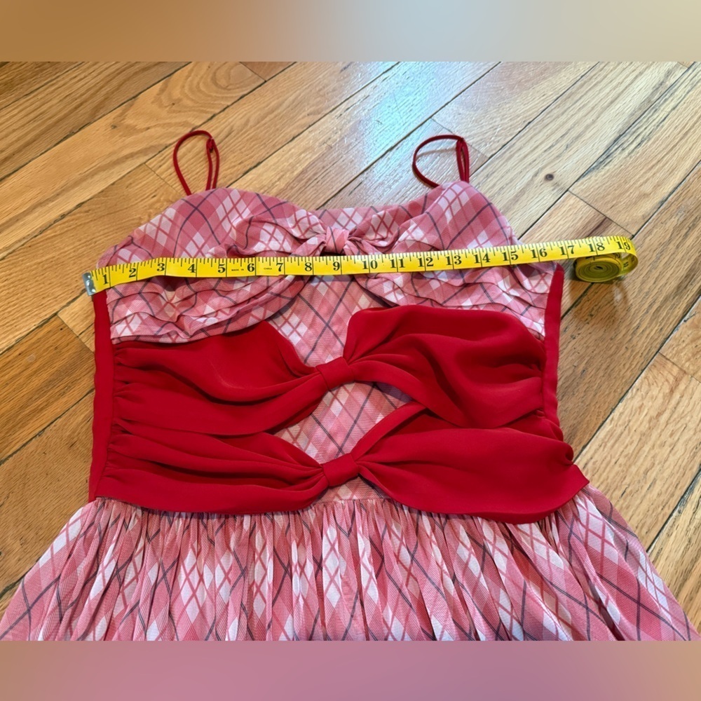 Adam Lippes Red Plaid Midi Sleeveless Dress Bows Women’s Size 12 - Picture 10 of 12